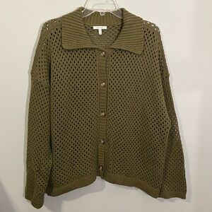 MAURICES Green Open Knit Button Down Sweater